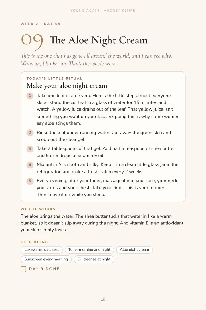 Book page: Day 9, The Aloe Night Cream